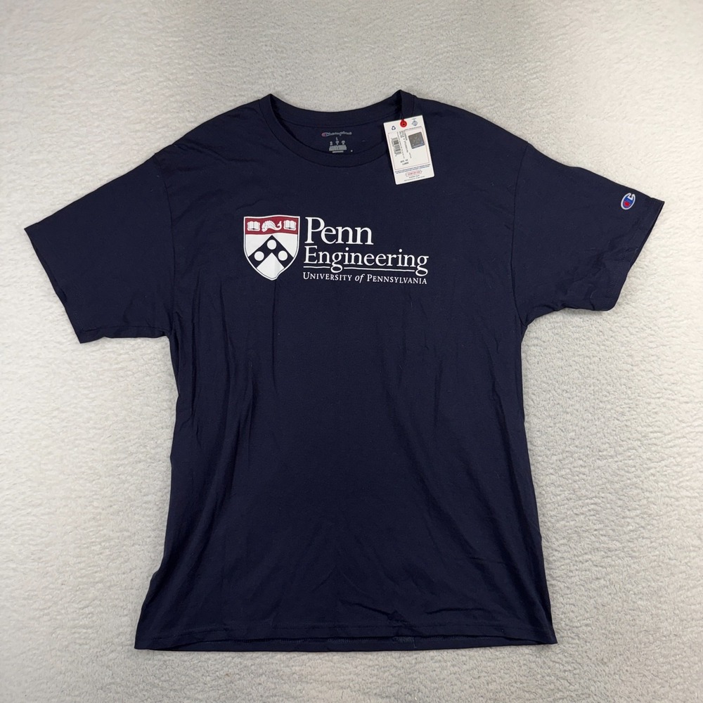 Champion UPenn School of Engineering T-Shirt Mens Large Navy Blue Logo Penn